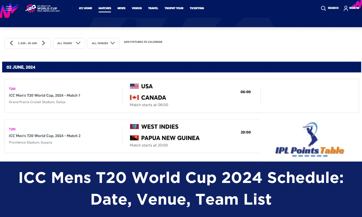 ICC Mens T20 World Cup 2024 Schedule